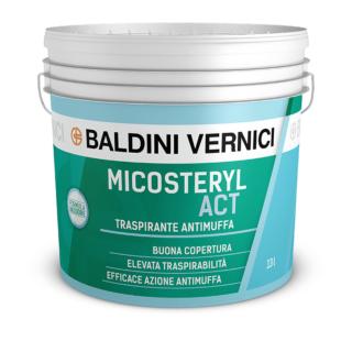 MICOSTERYL ACT Idropittura traspirante antimuffa con additivo specifico per una protezione a lunga durata dalla formazione della muffa. L’elevata traspirabilità la rende ideale per gli ambienti umidi o poco aerati. MICOSTERYL ACT contiene speciali preservanti del film, che conferiscono alla pittura una protezione preventiva dalla formazione di muffe e funghi. MICOSTERYL ACT Idropittura traspirante antimuffa con additivo specifico per una protezione a lunga durata dalla formazione della muffa. L’elevata traspirabilità la rende ideale per gli ambienti umidi o poco aerati. MICOSTERYL ACT contiene speciali preservanti del film, che conferiscono alla pittura una protezione preventiva dalla formazione di muffe e funghi.