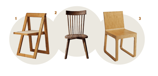 1. È pieghevole Ciak di Morelato in ciliegio con seduta rivestita in pelle: il perfetto connubio tra funzionalità e design. Misura L 46 x P 50 x H 76 cm e costa 649 euro. 2. Con schienale alto, InOut 721 di Gervasoni è in rovere trattato per esterni. Esiste un cuscino opzionale in poliuretano espanso. Misura L 49 x P 50 x H 101 cm, costa 510 euro. 3. Muu Chair di BBB Italia in massello con scocca rivestita in multistrato ha finitura a olio, cera o vernice naturale. Misura L 40 x P 50 x H 80 cm e costa da 600 euro (finitura faggio). 1. È pieghevole Ciak di Morelato in ciliegio con seduta rivestita in pelle: il perfetto connubio tra funzionalità e design. Misura L 46 x P 50 x H 76 cm e costa 649 euro. 2. Con schienale alto, InOut 721 di Gervasoni è in rovere trattato per esterni. Esiste un cuscino opzionale in poliuretano espanso. Misura L 49 x P 50 x H 101 cm, costa 510 euro. 3. Muu Chair di BBB Italia in massello con scocca rivestita in multistrato ha finitura a olio, cera o vernice naturale. Misura L 40 x P 50 x H 80 cm e costa da 600 euro (finitura faggio).