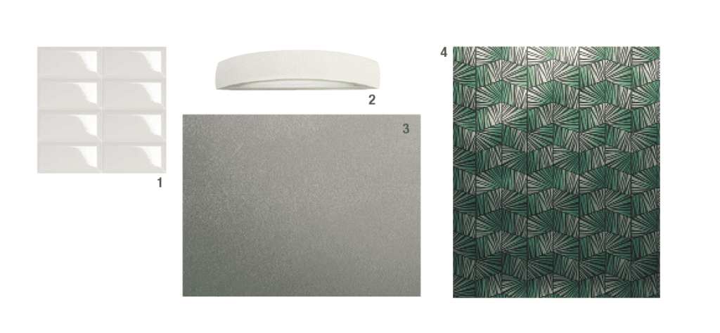 Hanno la superficie diamantata lucida le piastrelle in pasta bianca Hello White di Marazzi (www.marazzi.it), nel formato 7,5 x 15 cm. Prezzo da rivenditore. In metallo smaltato bianco e vetro trasparente satinato, la lampada Soda di Ideal-Lux (www.ideal-lux.com/it), misura L 51 x P 12,5 x H 9 cm e costa 93 euro. Per pavimenti e rivestimenti, SpazioCemento di Litokol (www.litokol.it), è un sistema decorativo a tre componenti a effetto spatolato materico e a tinta uniforme. Esclusa posa in opera, costa 82-85 euro al mq. Gimong di Carta da Parati degli anni '70 (www.cartadaparatideglianni70.com ) è in tnt con effetto alluminio brillante. Venduta in rolli, misura L 52 x H 100,5 cm e costa 156,90 euro (un rollo 30 euro al mq).