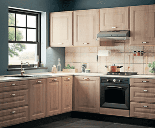 cucina piccola New Castle di Leroy Merlin con ante in mdf cucina piccola New Castle di Leroy Merlin con ante in mdf