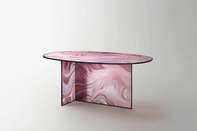 tavolo ovale cristallo rosa Glas Italia tavolo ovale cristallo rosa Glas Italia