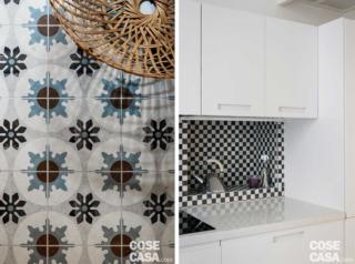 cucina-piastrelle casa 37 mq con soppalco