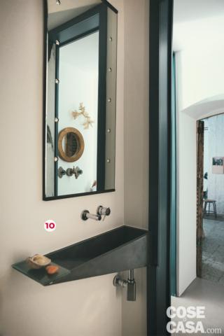 Prevalgono nella stanza i colori neutri, ancora una volta con dominanza del bianco nelle finiture degli sfondi. Sulla parete dietro il letto, è proprio il contrasto in chiaroscuro a mettere in risalto, come in un negativo, il soggetto umano della gigantografia, realizzata da un artista e intitolata, appunto, "Hombres".
8. La cabina angolare
Di fronte al letto, nell'angolo vicino alla finestra è stato ritagliato lo spazio per un mini guardaroba a pianta irregolare che, internamente, contiene anche il volume di un pilastro. Delimitato da pareti in cartongesso e chiuso frontalmente da ante con griglie metalliche microforate e ossidate, ha le dimensioni interne di un piccolo camerino.
9. Due armadi in nicchia
Lungo la parete di fianco al letto, due rientranze a colonna, in precedenza occupate da canne fumarie in disuso, sono state chiuse da ante specchiate a battente e trasformate in armadi. La profondità di circa 60 cm consente comodamente questo nuovo tipo di utilizzo. Prevalgono nella stanza i colori neutri, ancora una volta con dominanza del bianco nelle finiture degli sfondi. Sulla parete dietro il letto, è proprio il contrasto in chiaroscuro a mettere in risalto, come in un negativo, il soggetto umano della gigantografia, realizzata da un artista e intitolata, appunto, "Hombres".
8. La cabina angolare
Di fronte al letto, nell'angolo vicino alla finestra è stato ritagliato lo spazio per un mini guardaroba a pianta irregolare che, internamente, contiene anche il volume di un pilastro. Delimitato da pareti in cartongesso e chiuso frontalmente da ante con griglie metalliche microforate e ossidate, ha le dimensioni interne di un piccolo camerino.
9. Due armadi in nicchia
Lungo la parete di fianco al letto, due rientranze a colonna, in precedenza occupate da canne fumarie in disuso, sono state chiuse da ante specchiate a battente e trasformate in armadi. La profondità di circa 60 cm consente comodamente questo nuovo tipo di utilizzo.