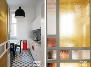 porta in vetro cucina casa 37 mq con soppalco