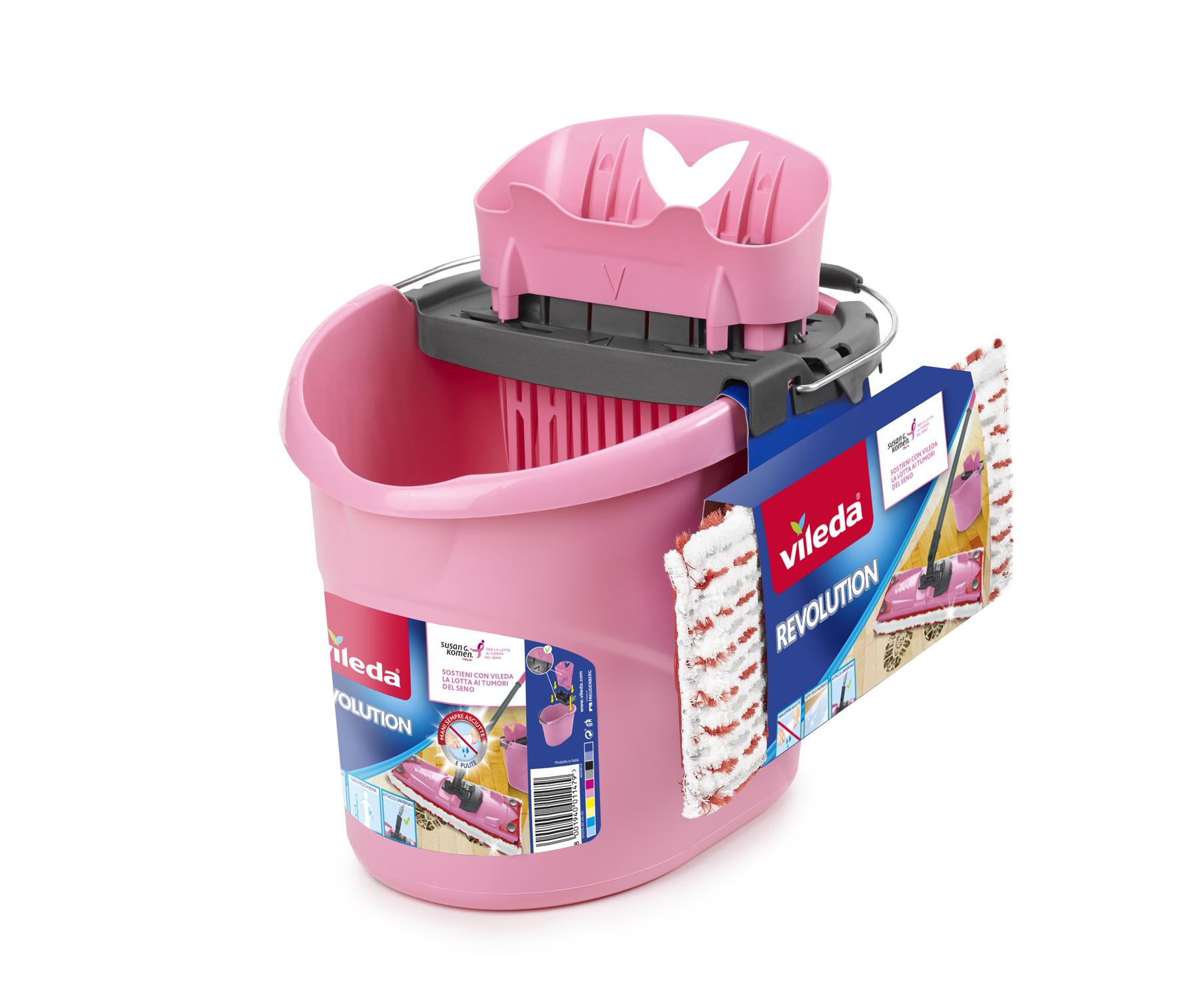 Sistema lavapavimenti Revolution composto da secchio, strizzatore, piastra e panno in microfibra