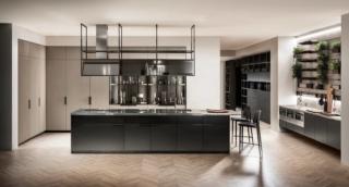 Cucina completa di armadiature, basi e pensili a parete e isola centrale Mia by Carlo Cracco di Scavolini. Cucina completa di armadiature, basi e pensili a parete e isola centrale Mia by Carlo Cracco di Scavolini.