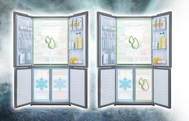 Haier presenta due modelli di frigoriferi a 4 porte, HTF-610DM7 e HTF-610DSN7 versione Iconic Black, che dispongono di Switch Zone, una funzione che permette di usare una delle sezioni come refrigeratore o come congelatore. Il sistema Trilogic, con tre circuiti di raffreddamento separati e controllati da un unico compressore, inoltre, consente di regolare indipendentemente la temperatura dei tre comparti, mantenendo un livello ottimale di umidità e impedendo lo scambio di odori. I due modelli, che si collocano in classe energetica A++, si avvalgono anche di sistema antibatterico ABT e offrono 12 anni di garanzia sul compressore. Capacità netta totale 610 litri. Misure: L 91 x P 74 x H 190 cm. Prezzo: modello HTF-610DSN7 (versione Iconic Black) 2.199 euro; modello HTF-610DM7 (Inox) 1.649 euro. www.haier.com/it Haier presenta due modelli di frigoriferi a 4 porte, HTF-610DM7 e HTF-610DSN7 versione Iconic Black, che dispongono di Switch Zone, una funzione che permette di usare una delle sezioni come refrigeratore o come congelatore. Il sistema Trilogic, con tre circuiti di raffreddamento separati e controllati da un unico compressore, inoltre, consente di regolare indipendentemente la temperatura dei tre comparti, mantenendo un livello ottimale di umidità e impedendo lo scambio di odori. I due modelli, che si collocano in classe energetica A++, si avvalgono anche di sistema antibatterico ABT e offrono 12 anni di garanzia sul compressore. Capacità netta totale 610 litri. Misure: L 91 x P 74 x H 190 cm. Prezzo: modello HTF-610DSN7 (versione Iconic Black) 2.199 euro; modello HTF-610DM7 (Inox) 1.649 euro. www.haier.com/it