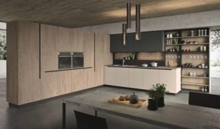 cucina con gola Lab13 Urban Style di Aran Cucine laccata opaca grigia e color sabbia cucina con gola Lab13 Urban Style di Aran Cucine laccata opaca grigia e color sabbia