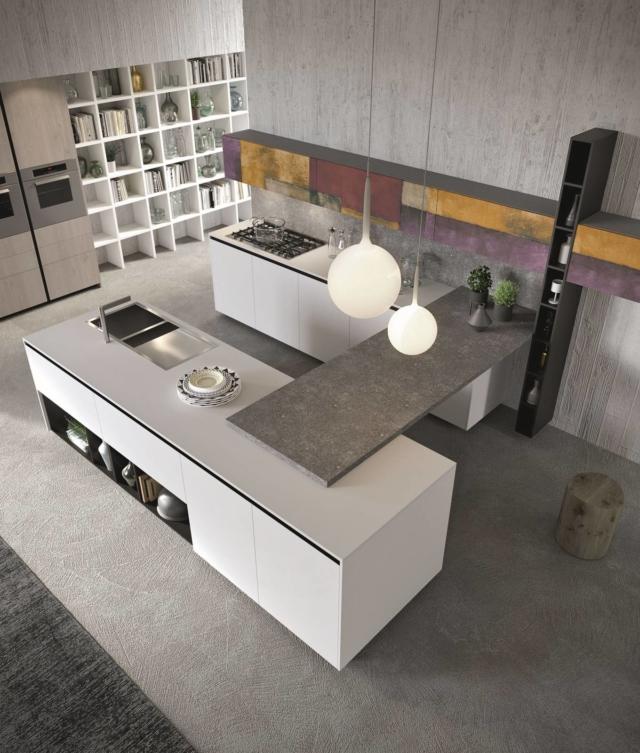 cucina con piano snack finitura Cemento Wracky Lab13 Eclettico Style di Aran Cucine cucina con piano snack finitura Cemento Wracky Lab13 Eclettico Style di Aran Cucine