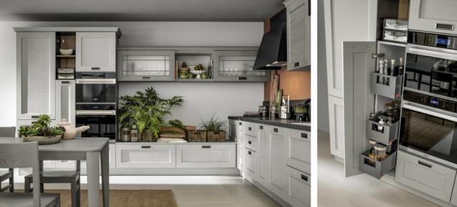 cucina con sistema a carrello estraibile con tre contenitori Kali di Arrex cucina con sistema a carrello estraibile con tre contenitori Kali di Arrex