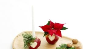 Centrotavola con Stella di Natale e mele per decorare la tavola
