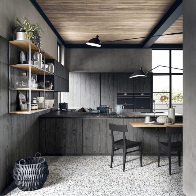 cucina lineare con ante in abete color carbone Maestrale di Scandola Mobili cucina lineare con ante in abete color carbone Maestrale di Scandola Mobili