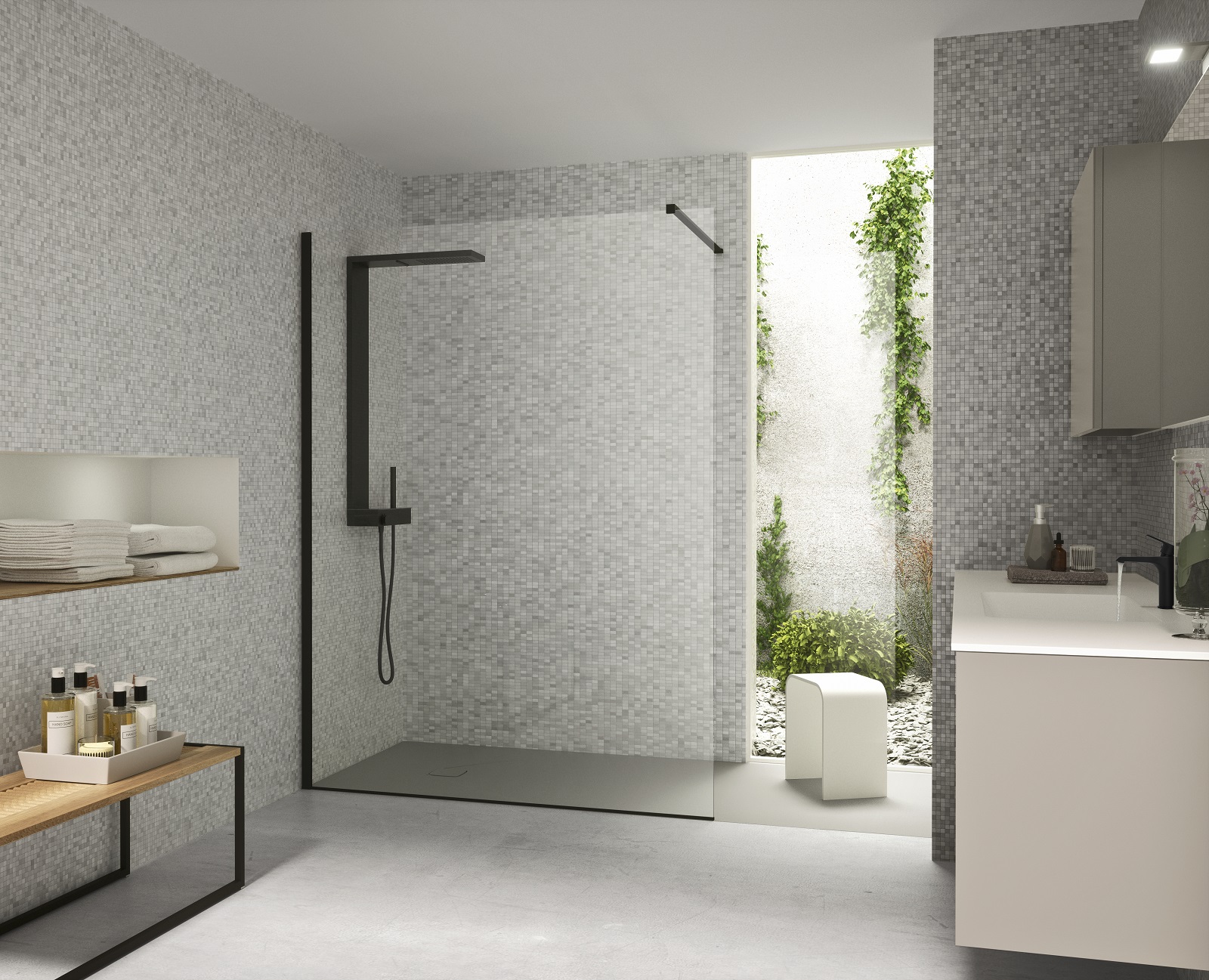 Hanno estetica essenziale le pareti di cristallo trasparente da 8 mm della doccia walk-in Side Free di Hafro by Gruppo Geromin. I profili sono in finitura nero opaco. L’altezza è di 210 cm. Prezzo su richiesta. http://www.gruppogeromin.com Hanno estetica essenziale le pareti di cristallo trasparente da 8 mm della doccia walk-in Side Free di Hafro by Gruppo Geromin. I profili sono in finitura nero opaco. L’altezza è di 210 cm. Prezzo su richiesta. http://www.gruppogeromin.com