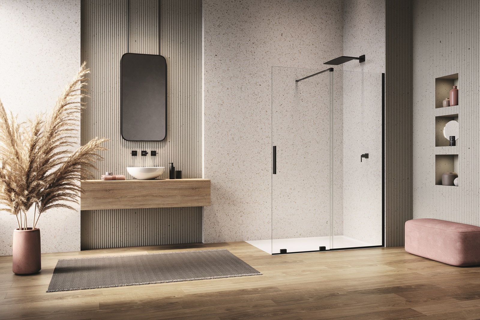 Può avere profili in finitura brillante lucido/nero opaco/oro spazzolato la doccia
walk-in di Glass 1989/Ronald Bathrooms da nicchia o angolo. Può avere un’altezza di max. 200 cm. Prezzo del modello in foto, largo 120 cm e con cristallo trasparente, 1.065 euro. www.glass1989.it Può avere profili in finitura brillante lucido/nero opaco/oro spazzolato la doccia
walk-in di Glass 1989/Ronald Bathrooms da nicchia o angolo. Può avere un’altezza di max. 200 cm. Prezzo del modello in foto, largo 120 cm e con cristallo trasparente, 1.065 euro. www.glass1989.it