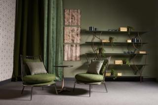 libreria senza schienale albero di cantori, con struttura portante in ferro curvato decorato in bronzo con ripiani a vassoio in legno pantografato libreria senza schienale albero di cantori, con struttura portante in ferro curvato decorato in bronzo con ripiani a vassoio in legno pantografato