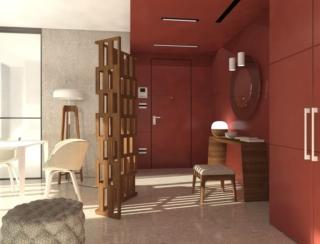 Ingresso definito da paravento  e colore a parete e soffitto