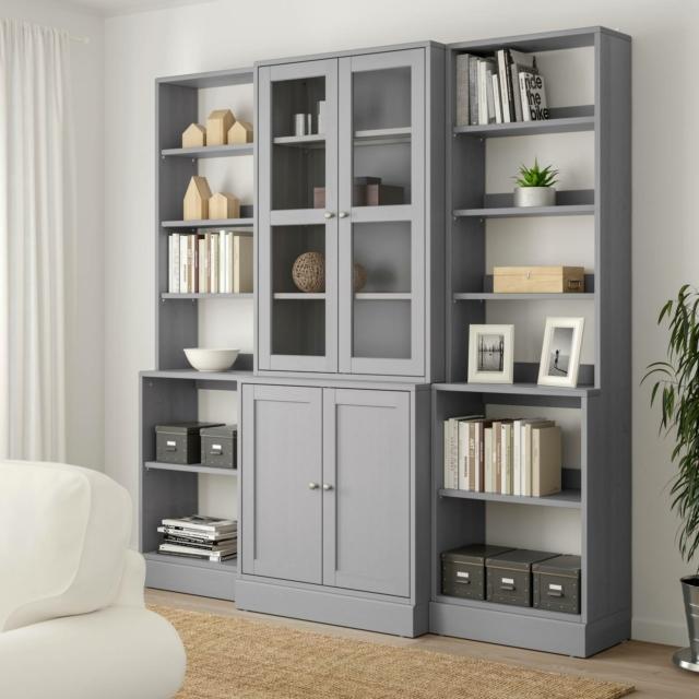libreria Havsta Ikea in legno massiccio superficie spazzolata tonalità di grigio perla libreria Havsta Ikea in legno massiccio superficie spazzolata tonalità di grigio perla