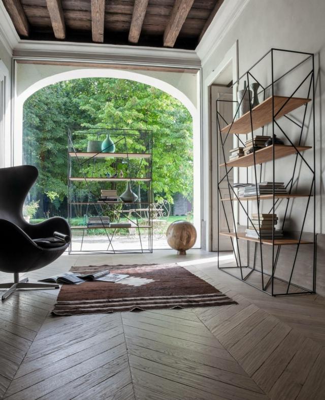Libreria Naviglio Tonincasa struttura in metallo verniciato, ripiani rettangolari in vetro o in legno Libreria Naviglio Tonincasa struttura in metallo verniciato, ripiani rettangolari in vetro o in legno