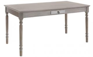 •	Retrò di Conforama è il tavolo rettangolare shabby chic che può ospitare sino a sei persone; il piano è realizzato in Mdf grigio e le gambe decorate da torniture in legno. Misura L 160 x P 90 x H 78 cm. Prezzo 379,99 euro. www.conforama.it