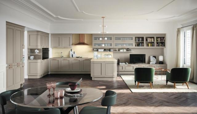 cucina con arredi soggiorno e parete attrezzata coordinati febal casa Romantica cucina con arredi soggiorno e parete attrezzata coordinati febal casa Romantica