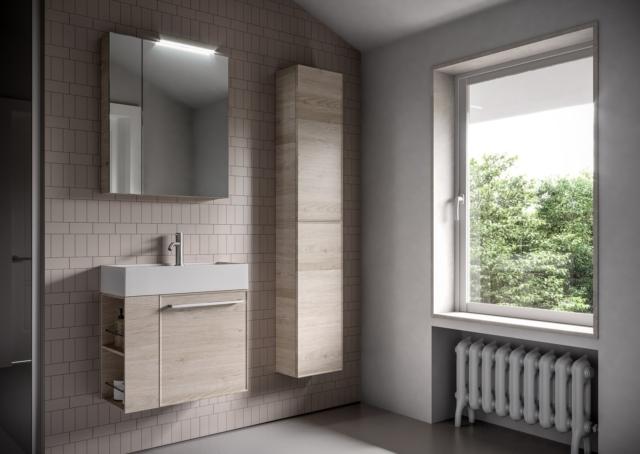 mobile lavabo sospeso piccolo Composizione 15 della collezione Form di Ideagroup con finitura in rovere sbiancato mobile lavabo sospeso piccolo Composizione 15 della collezione Form di Ideagroup con finitura in rovere sbiancato