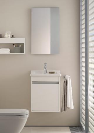 consolle lavamani Starck 3 di Duravit è dotata di mobile sottolavabo sospeso Ketho molto compatto bilaminato bianco opaco consolle lavamani Starck 3 di Duravit è dotata di mobile sottolavabo sospeso Ketho molto compatto bilaminato bianco opaco