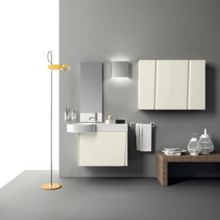 mobile lavabo sospeso della serie Lagu di Scavolini, stretto e con lavabo rotondo da un lato bianco opaco mobile lavabo sospeso della serie Lagu di Scavolini, stretto e con lavabo rotondo da un lato bianco opaco