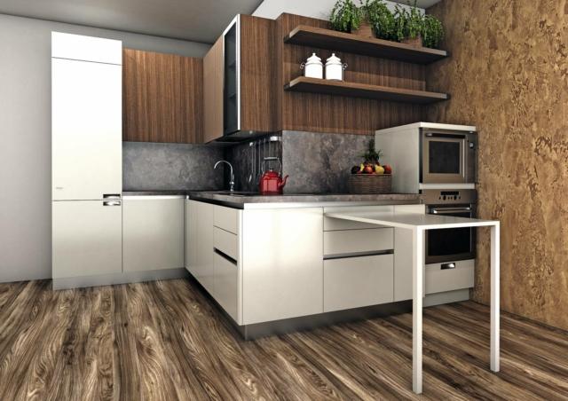 Vista della cucina con il tavolo estraibile Vista della cucina con il tavolo estraibile
