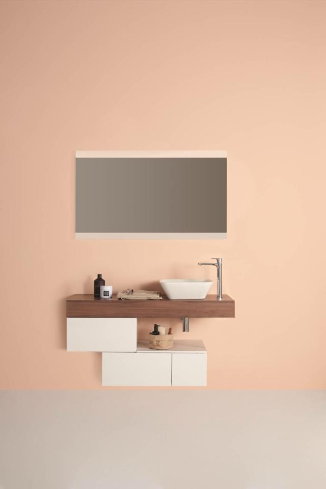 Lavabo da appoggio Connect AIR 40x40 cm, mobile Adapto mensola da 120 cm noce scuro, base sospesa (cassetto) 25 cm bianco lucido (2 pz), top per base sospesa 50 cm _ miscelatore Connect Air da appoggio, ideal standard Lavabo da appoggio Connect AIR 40x40 cm, mobile Adapto mensola da 120 cm noce scuro, base sospesa (cassetto) 25 cm bianco lucido (2 pz), top per base sospesa 50 cm _ miscelatore Connect Air da appoggio, ideal standard