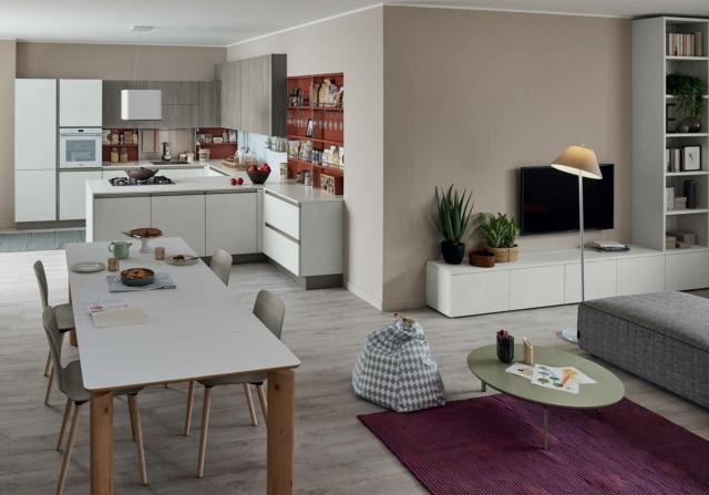 cucina Start-Time Presa con tavolo Maè Tinto Rovere Nodoso Chiaro con piano in Fenix Bianco Kos cucina Start-Time Presa con tavolo Maè Tinto Rovere Nodoso Chiaro con piano in Fenix Bianco Kos