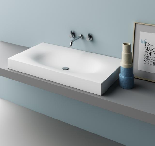 top bagno Moby di Planit con lavabo termoformato e senza foro troppopieno in Corian® top bagno Moby di Planit con lavabo termoformato e senza foro troppopieno in Corian®