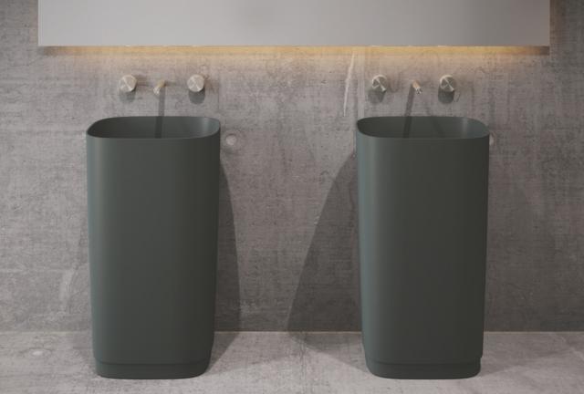 lavandino monoblocco freestanding della collezione Revolution® di SDR Ceramiche è in Solid Surface nella sfumatura Aloe lavandino monoblocco freestanding della collezione Revolution® di SDR Ceramiche è in Solid Surface nella sfumatura Aloe