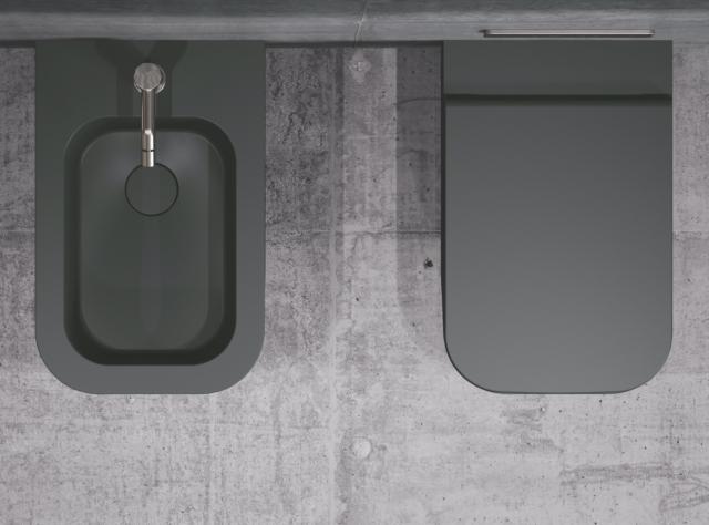 wc e il bidet sospesi della collezione Revolution® di SDR Ceramiche in Livin-Stone® (Solid Surface) opachi nero wc e il bidet sospesi della collezione Revolution® di SDR Ceramiche in Livin-Stone® (Solid Surface) opachi nero