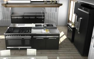 Fa parte della collezione Ascot di Steel il modello stile British Country che assicura prestazioni semi-professionali. Il corpo è realizzato in acciaio inox Aisi 304. Il blocco cucina da 120 cm, prezzo a partire da 6.600 euro. Il modulo lavello da 120 cm con lavello in acciaio inox a doppia vasca, prezzo a partire da 3.812 euro. www.steel-cucine.com
