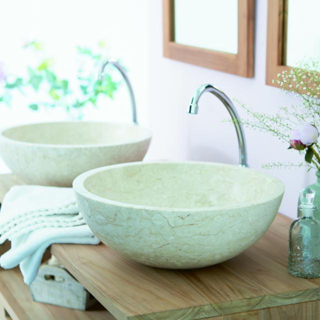 lavabo tondo da appoggio in marmoresina colore bianco latte Tikamoon Ibyza Cream di Leroy Merlin lavabo tondo da appoggio in marmoresina colore bianco latte Tikamoon Ibyza Cream di Leroy Merlin