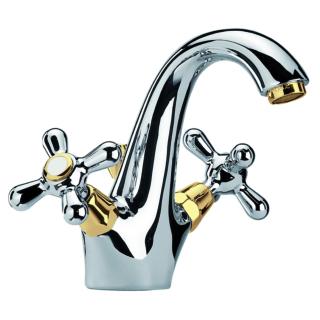 rubinetto bicomando indicato per lavabo alto ad appoggio con foro su piano, Liberty di Leroy Merlin, è realizzato in ottone in finitura cromo/oro lucida rubinetto bicomando indicato per lavabo alto ad appoggio con foro su piano, Liberty di Leroy Merlin, è realizzato in ottone in finitura cromo/oro lucida