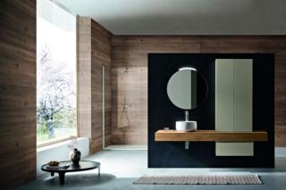 composizione Pandora EVO di Kios con finiture quercia miele e laccato opaco Bergamon composizione Pandora EVO di Kios con finiture quercia miele e laccato opaco Bergamon
