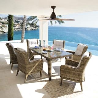 Bermuda di Leroy Merlin è il set formato da tavolo e sedie per esterno in alluminio e rattan sintetico che li rende resistenti agli agenti atmosferici. I cuscini sono inclusi. Il tavolo rettangolare con il piano in vetro temperato misura L 182 x P 102 x H 75 cm. La sedia con braccioli misura L 96,5 x P 63 x H 80 cm Bermuda di Leroy Merlin è il set formato da tavolo e sedie per esterno in alluminio e rattan sintetico che li rende resistenti agli agenti atmosferici. I cuscini sono inclusi. Il tavolo rettangolare con il piano in vetro temperato misura L 182 x P 102 x H 75 cm. La sedia con braccioli misura L 96,5 x P 63 x H 80 cm