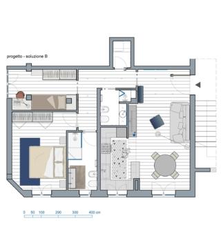 pianta arredata soluzione B ricavare un altro bagno