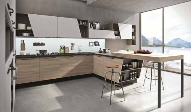 cucina con bancone snack e penisola, mensole laterali modello mia aran cucine color laccato opaco visone cucina con bancone snack e penisola, mensole laterali modello mia aran cucine color laccato opaco visone