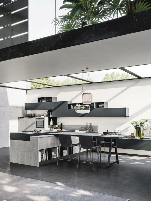 cucina con penisola e bancone laminato Fenix colore Grigio Bromo Loft Wall e Loft Soft di Arrex cucina con penisola e bancone laminato Fenix colore Grigio Bromo Loft Wall e Loft Soft di Arrex