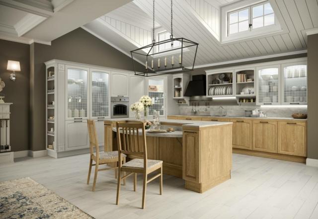 Stile classico contemporaneo per Gala di Febal Casa, la cucina che si sviluppa intorno all'isola con il bancone snack Alba Stile classico contemporaneo per Gala di Febal Casa, la cucina che si sviluppa intorno all'isola con il bancone snack Alba