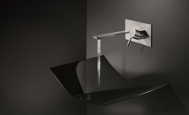 rubinetto lavabo incasso da parete con piastra della collezione Lifesteel 59 di Fir Italia in stile moderno e acciaio inox rubinetto lavabo incasso da parete con piastra della collezione Lifesteel 59 di Fir Italia in stile moderno e acciaio inox