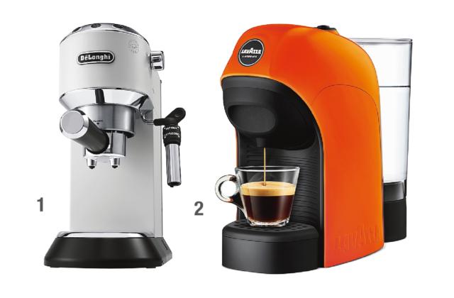 1. Dalle forme moderne, Dedica di De’Longhi ha struttura compatta. Dotata di Thermoblock e pannello elettronico, ha corpo in metallo e finiture cromate. Costa 210 euro.
2. La macchina per il caffè espresso Tiny di Lavazza A modo mio è piccola, pratica e silenziosa, disponibile in tanti colori. Funziona con capsule autoprotette e confezionate sottovuoto. Costa 69 euro. 1. Dalle forme moderne, Dedica di De’Longhi ha struttura compatta. Dotata di Thermoblock e pannello elettronico, ha corpo in metallo e finiture cromate. Costa 210 euro.
2. La macchina per il caffè espresso Tiny di Lavazza A modo mio è piccola, pratica e silenziosa, disponibile in tanti colori. Funziona con capsule autoprotette e confezionate sottovuoto. Costa 69 euro.