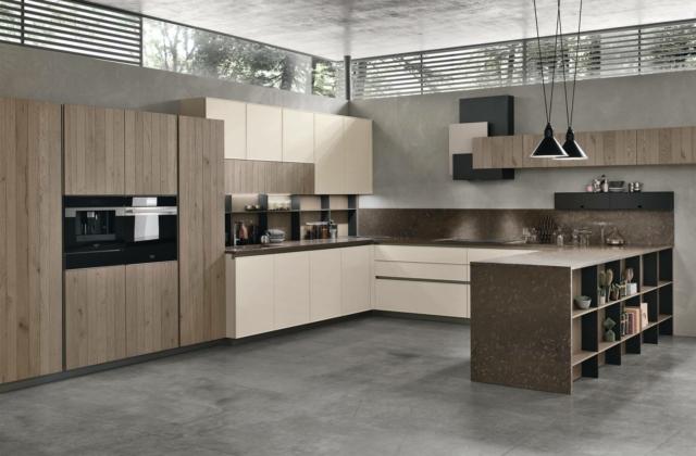 cucina a golfo con penisola Frame di Stosa Cucine colori neutri cucina a golfo con penisola Frame di Stosa Cucine colori neutri