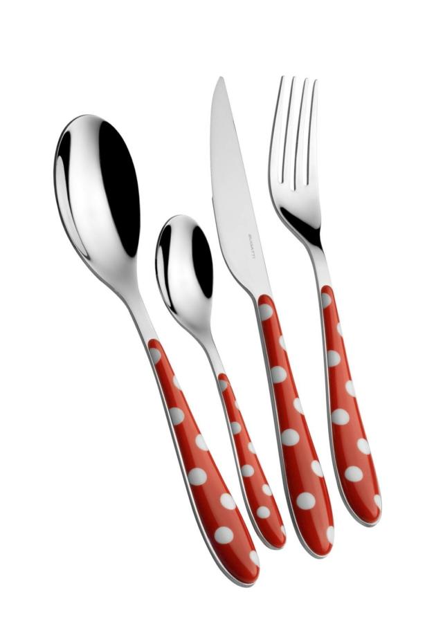 posate colorate a pois di Bugatti realizzate in acciaio inox 18/10 spessore 2,5,cm posate colorate a pois di Bugatti realizzate in acciaio inox 18/10 spessore 2,5,cm