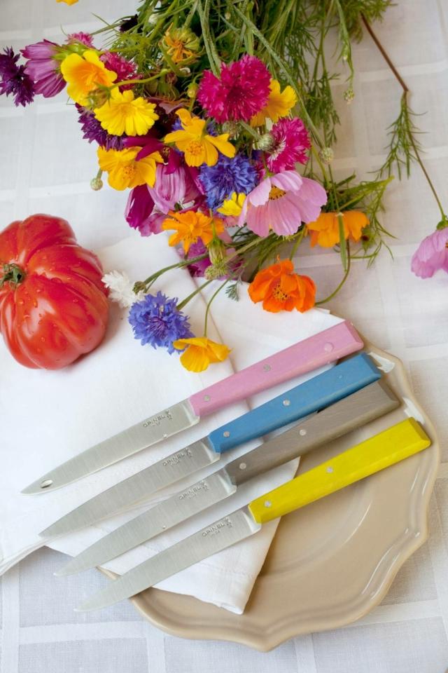 coltelli da tavola della collezione Bon Appétit di Opinel con manico in legno verniciato in colori pastello coltelli da tavola della collezione Bon Appétit di Opinel con manico in legno verniciato in colori pastello