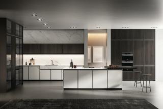 cucina con finiture bianco opaco e rovere ebano Kronos di Arredo3 cucina con finiture bianco opaco e rovere ebano Kronos di Arredo3