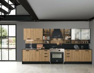 cucina effetto legno Ice Industrial di Febal Casa con top in Fenix NTM Nero ingo cucina effetto legno Ice Industrial di Febal Casa con top in Fenix NTM Nero ingo