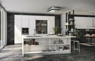 cucina bianca moderna con isola attrezzata Luna di Lube cucina bianca moderna con isola attrezzata Luna di Lube